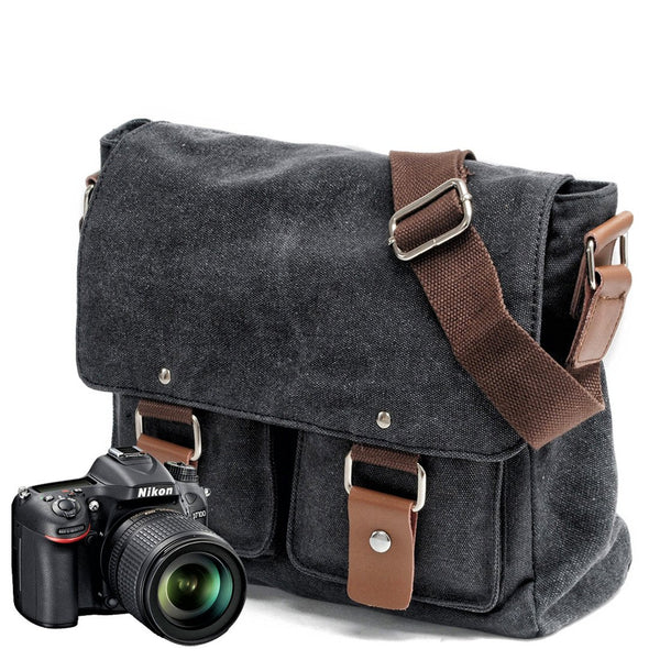 Waxed Canvas Leather Mens Small DSLR Camera Bags Side Bag Messenger Bag Shoulder Bag For Men