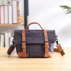 Canvas Leather Mens Womens Small Side Bag Green Courier Bag Messenger Bag for Men - imessengerbags