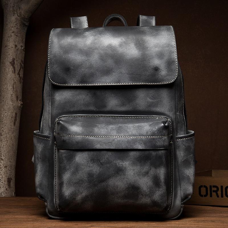 Brown Fashion Mens Leather Large 15inch Laptop Backpacks Black Travel Backpacks School Backpack for men - imessengerbags