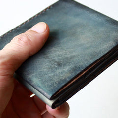 Handmade Vintage Leather Mens Small Bifold Wallet Cool billfold Wallet for Men - imessengerbags