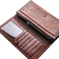 Handmade Leather Mens Cool Long Leather Wallet Bifold Clutch Wallet for Men