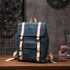 Cool Mens Blue Leather Backpack School Backpack Leather Laptop Backpack for Men - imessengerbags