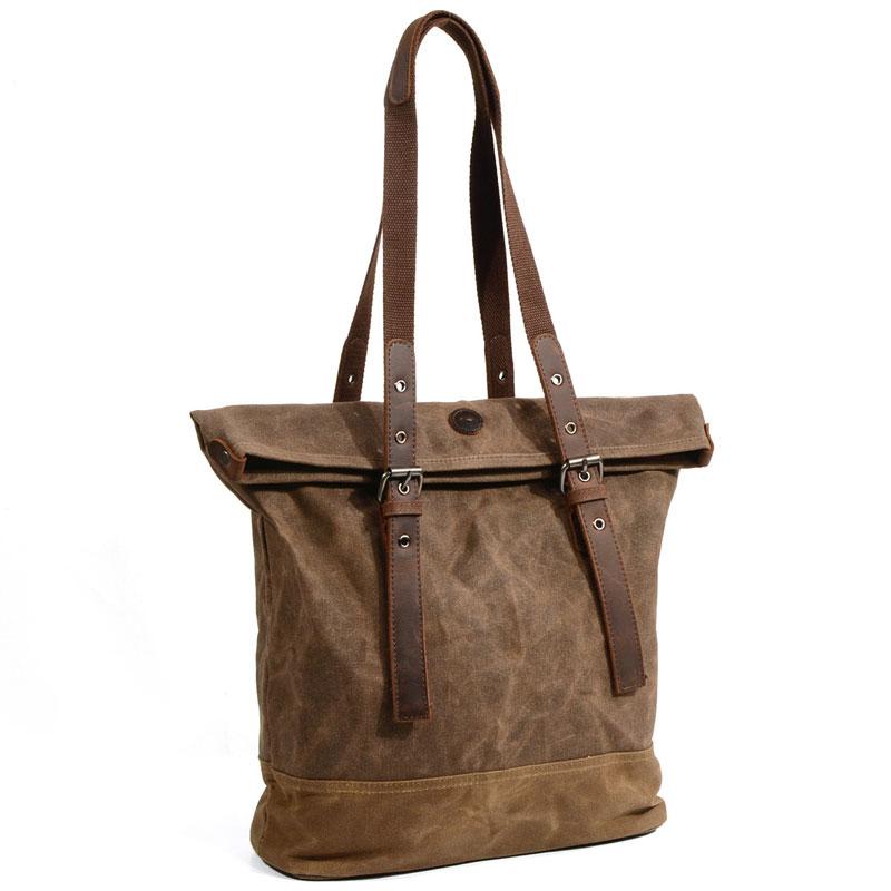 Mens Waxed Canvas Large Handbag Canvas Tote Bag Canvas Shoulder Bag for Men - imessengerbags