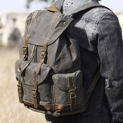 Oil Wax Canvas Mens Cool Backpack Bag Sling Bag Large Travel Bag Hiking Bag for Men