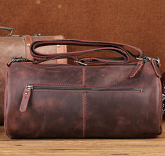 Red Brown Leather Mens Casual Barrel Postman Bag Side Bag Bucket Messenger Bag For Men - imessengerbags