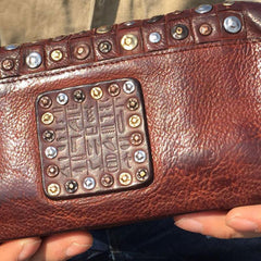 Handmade Genuine Rock Punk Leather Mens Cool Long Wallet Wristlet Bifold Clutch Wallet for Men