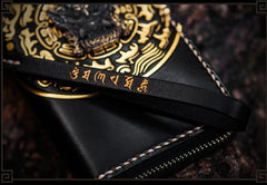 Handmade Leather Tibetan Mens Chain Biker Wallet Cool Leather Wallet Long Clutch Wallets for Men - imessengerbags