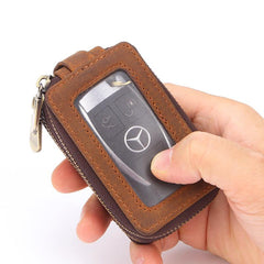 Cool Brown Mens Zipper Leather Car Key Wallet Key Holder Change Holder For Men - imessengerbags