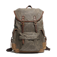 Cool Waxed Canvas Mens Casual 14'' Green Hiking Backpack Black Computer Backpack Travel Backpack College Bag for Men - imessengerbags