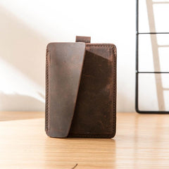 Brown Cool Leather Mens Card Holder Thin Front Pocket Wallet Vintage Slim Card Wallet for Men - imessengerbags