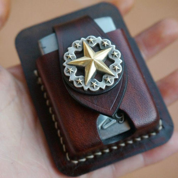 Handmade Coffee Leather Classic Zippo Lighter Case Standard Zippo Lighter Holder Pouch For Men