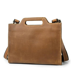 Brown Leather Men's Simple Professional Briefcase 13‘’ Laptop Handbag Business Bag For Men