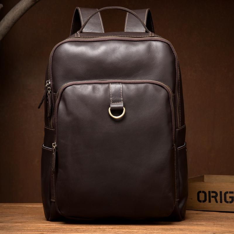 Casual Black Mens Leather 15-inch Computer Backpack Coffee Satchel Backpack School Backpacks for men - imessengerbags