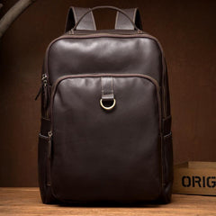 Casual Black Mens Leather 15-inch Computer Backpack Coffee Satchel Backpack School Backpacks for men - imessengerbags