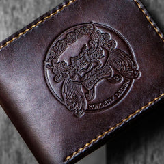 Handmade Leather Chinese Lion Tooled Mens billfold Wallet Cool Leather Wallet Slim Wallet for Men - imessengerbags