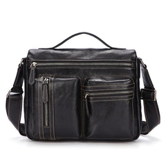 Fashion Black Leather Men's Professional Briefcase Handbag Black Side Bag Shoulder Bag For Men - imessengerbags