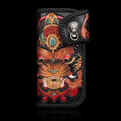 Handmade Leather Monster Mens Chain Biker Wallet Cool Leather Wallet Long Phone Wallets for Men