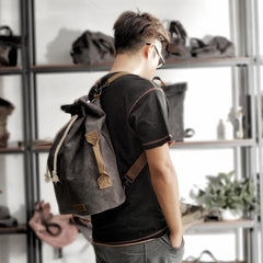 Cool Canvas Mens Sling Bag Backpack Travel Chest Bag Canvas Barrel Bag for Men