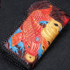 Handmade Leather Carp Mens Chain Biker Wallet Cool Leather Wallet With Chain Wallets for Men - imessengerbags