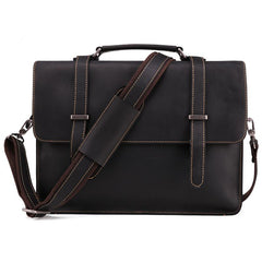 Vintage Brown Leather Men's Professional Briefcase Handbag 14‘’ Laptop Briefcase For Men - imessengerbags