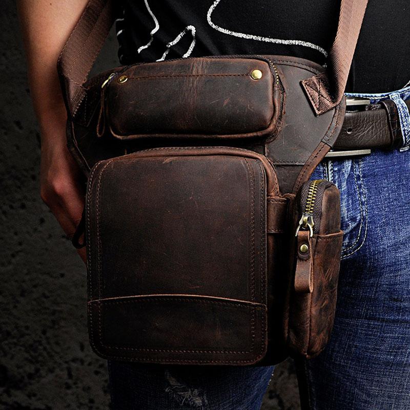 Cool Dark Brown Leather Mens Drop Leg Bag Belt Pouch Small Side Bag Sh –  iChainWallets