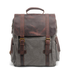 Cool Canvas Leather Mens College Backpack Travel Backpack 15'' Computer Hiking Backpack for Men - imessengerbags