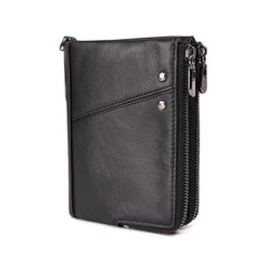 RFID Cool Brown Leather Men's Bifold Small Wallet Zipper billfold Wallet For Men - imessengerbags