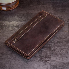 Dark Brown Cool Mens long Wallet Bifold Long Wallet Phone Wallet for Men - imessengerbags