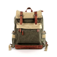 Army Green Canvas Leather Mens Large Backpack School Backpack Green Canvas Travel Backpack For Men