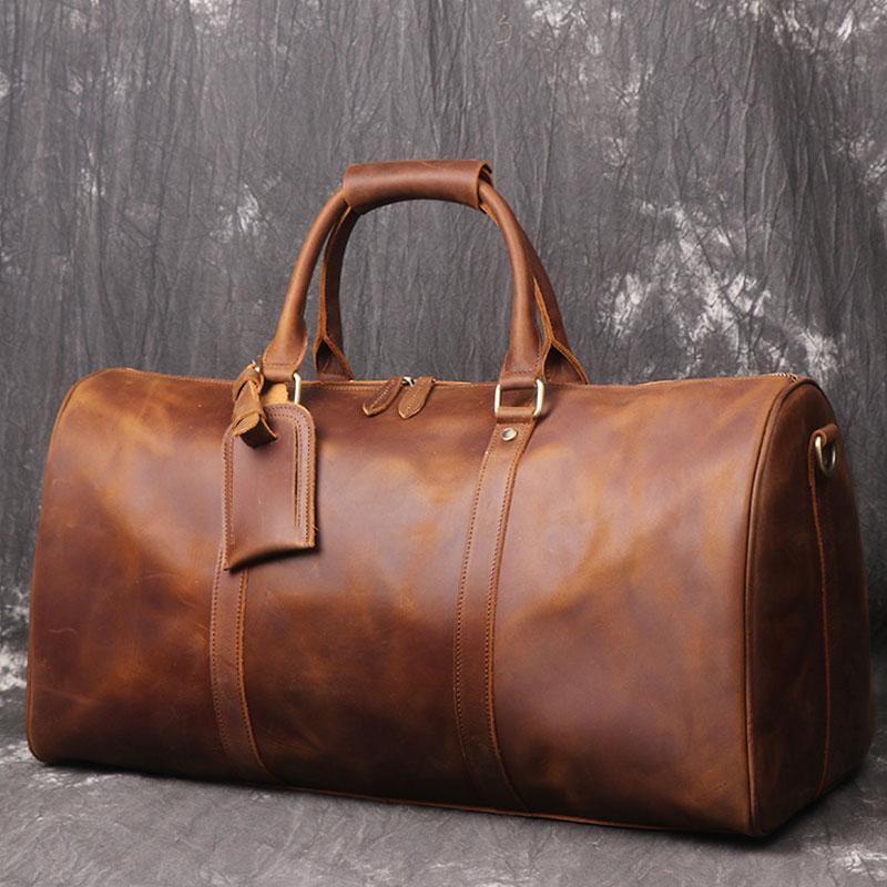 Cool Brown Leather Mens Overnight Bag Duffle Bag Travel Bag Weekender Bag for Men