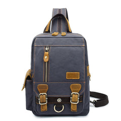 Canvas Leather Mens Mini Sling Bag Khaki Backpack One Shoulder Bag Green Chest Bag for Men - imessengerbags