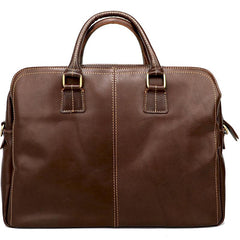 Vintage Brown Mens Leather Briefcase Work Handbag Dark Coffee 14'' Computer Briefcase For Men - imessengerbags