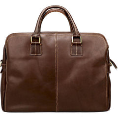 Vintage Brown Mens Leather Briefcase Work Handbag Dark Coffee 14'' Computer Briefcase For Men