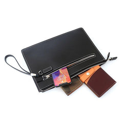 Cool Handmade Leather Mens Wristlet Bag Clutch Zipper Clutch for Men