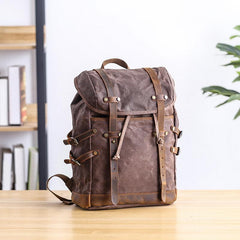 Cool Canvas Leather Mens Womens Dark Gray Backpack Army Green Travel Backpack College Backpack for Men - imessengerbags