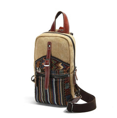 Cool Canvas Leather Mens Embroidered Sling Bag Chest Bag Gray One Shoulder Backpack for Men - imessengerbags