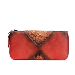 Brown Vintage Wallet Leather Mens Womens Tooled Long Wallet Zipper Black Clutch Wallet For Men - imessengerbags