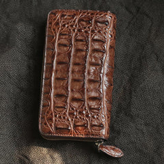 Brown Real Crocodile Leather Mens Long Wallet Zipper Wallet Clutch Wallet For Men - imessengerbags