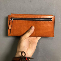 Handmade Leather Mens Cool Wallet Long Leather Wallet Clutch Wristlet Wallet for Men Women - imessengerbags