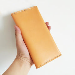 Handmade Mens Leather Brown Long Wallets Wine Red Bifold Long Wallet Clutch for Men - imessengerbags