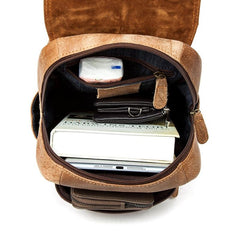 Brown Fashion Mens Leather 12-inch Small Computer Backpacks Laptop Backpacks School Backpack for men - imessengerbags