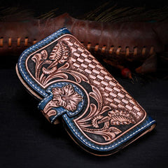 Handmade Leather Tooled Floral Mens Clutch Wallet Cool Wallet Long Wallets for Men Women - imessengerbags
