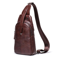Top Brown Leather Men's Sling Bag Sling Pack Chest Bag One Shoulder Backpack For Men - imessengerbags