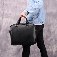 Fashion Black Leather Men's Professional Briefcase Handbag 14'' Computer Briefcase For Men - imessengerbags