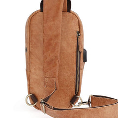Cool Brown Mens Leather One Shoulder Backpack Chest Bag Sling Bag For Men