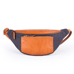 Canvas Leather Mens Caramel Waist Bag Army Green Fanny Pack Hip pack Chest Bag For Men - imessengerbags