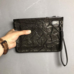 Genuine Leather Mens Clutch Cool Slim Wallet Zipper Clutch Wristlet Wallet for Men - imessengerbags