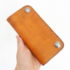 Handmade Vintage Mens Brown Leather Long Wallet Bifold Brown Cool Long Wallets for Men