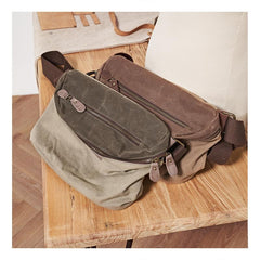 Cool Canvas Mens Messenger Bag Canvas Side Bag Chest Bag Saddle Canvas Courier Bag for Men - imessengerbags