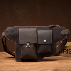 Brown Leather Mens Fanny Pack Waist Bag Hip Pack Belt Bags Bumbag for Men